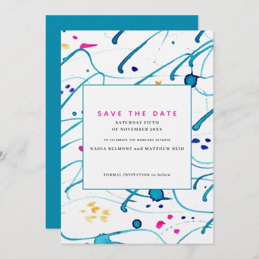 Abstracte tropische golven trouwkaart save the dat kaart (Voorkant / Achterkant)