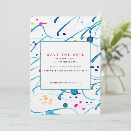 Abstracte tropische golven trouwkaart save the dat kaart (Staand voorkant)