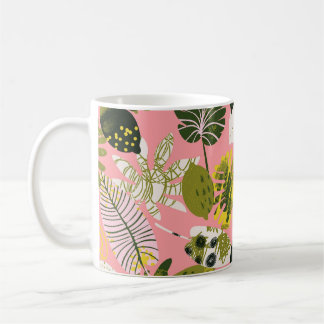 Abstracte tropische kleurrijke bladeren patroon koffiemok