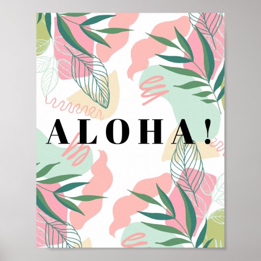 Abstracte Tropische Leaves Aloha Editable Poster (Voorkant)