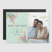 Abstracte Tropische Mint & Roze Foto sparen de Dat Magnetische Uitnodiging (Voorkant / Achterkant)