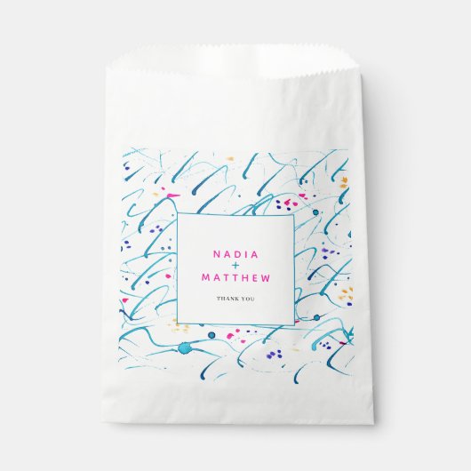 Abstracte tropische ondiepe golven roze aqua bruil bedankzakje (Voorkant)