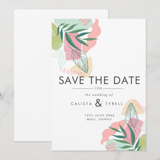Abstracte tropische rillingen bruiloft save the date (Voorkant / Achterkant)