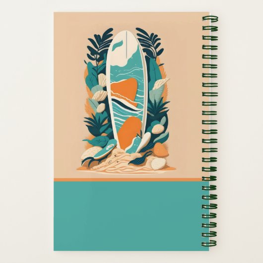 Abstracte Tropische Strand Surfplank Retro School Notitieboek (Achterkant)