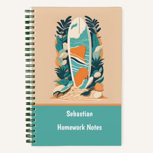 Abstracte Tropische Strand Surfplank Retro School Notitieboek (Voorkant)