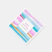 Abstracte tropische strepen roze aqua bruiloft servet (Hoek)