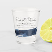 Abstracte trouwkaarten 'Save the Date' | Blauw Shot Glas (Voorkant)