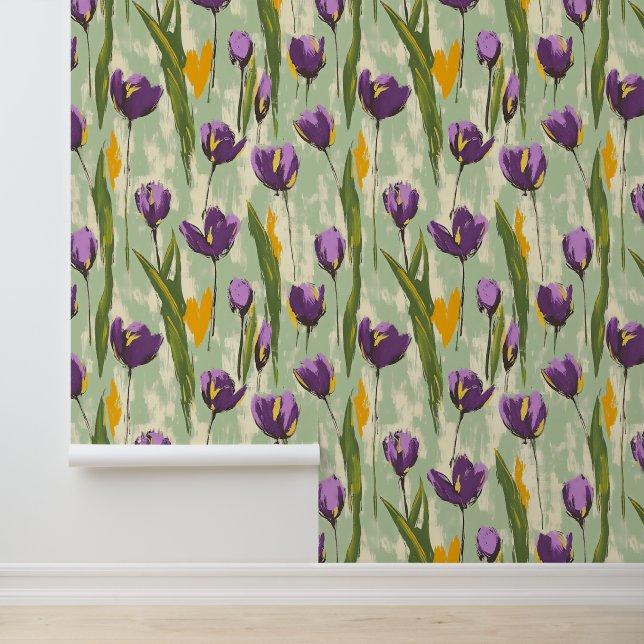 Abstracte Tulp Bloeit Op Mint Groene Achtergrond Behang (Applicatie)