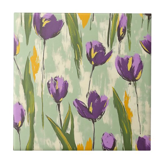 Abstracte Tulp Bloeit Op Mint Groene Achtergrond Tegeltje (Voorkant)