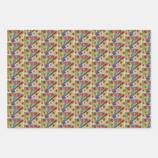 Abstracte Tulpen en lentbloemen Inpakpapier Vel (Voorkant 3)