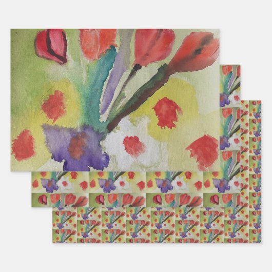 Abstracte Tulpen en lentbloemen Inpakpapier Vel (Set)