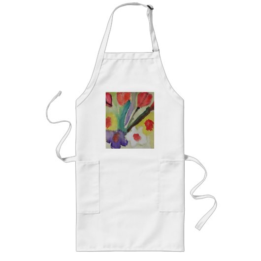 Abstracte Tulpen en lentbloemen Lang Schort (Voorkant)