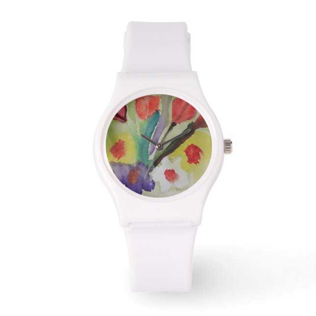 Abstracte Tulpen en lentevloeren volgen Horloge (Voorkant)