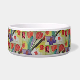 Abstracte Tulpen & Lente Bloemen Pet Bowl Voerbakje
