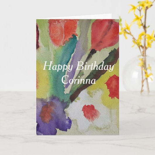 Abstracte Tulpen & Lente Bloemen Verjaardag Kaart (Gele Bloem)