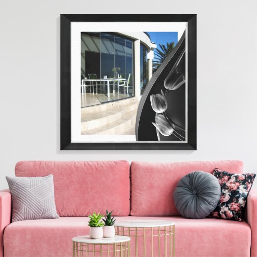 Abstracte Tulpen met witte marmer Black Canvas Afdruk (Insitu (Woonkamer))