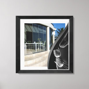 Abstracte Tulpen met witte marmer Black Canvas Afdruk