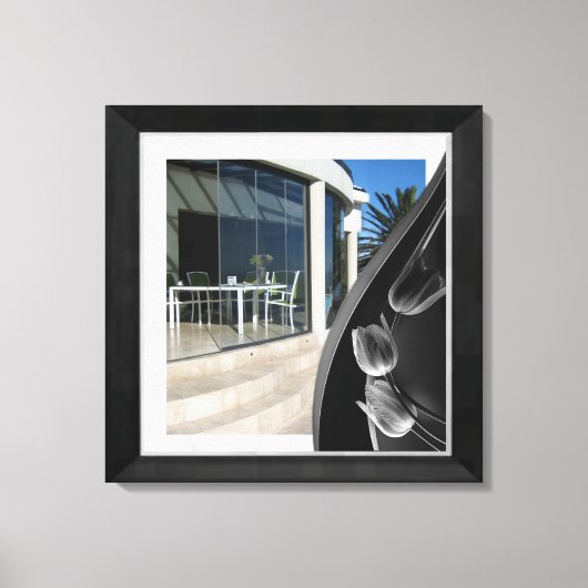 Abstracte Tulpen met witte marmer Black Canvas Afdruk (Voorkant)