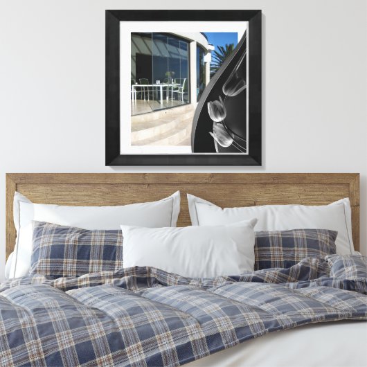 Abstracte Tulpen met witte marmer Black Canvas Afdruk (Insitu (Slaapkamer))