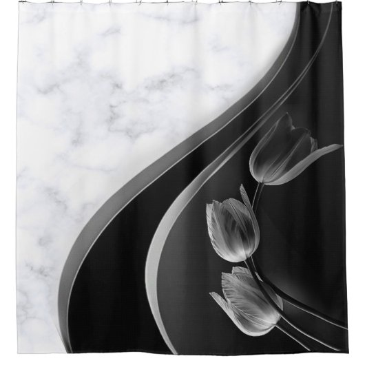 Abstracte Tulpen met witte marmer Douchegordijn (Voorkant)