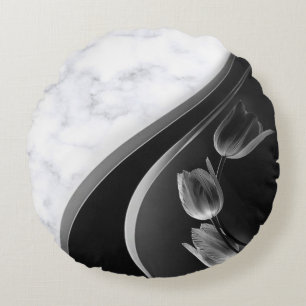 Abstracte Tulpen met witte marmer Rond Kussen