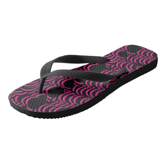 Abstracte tunnelstalen roze zwart teenslippers (Schuin)