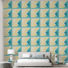 Abstracte turkoois en gele kunst behang