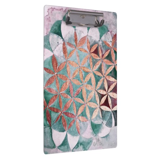 Abstracte turkooizen roos gouden waterverf rozetpa klembord (Rechts)