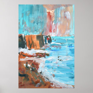 Abstracte Turquoise Baai & Gouden Kliffen Poster