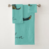 Abstracte Turquoise Blauw & Gouden Kat Bad Handdoek (Insitu)