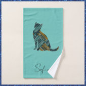 Abstracte Turquoise Blauw & Gouden Kat Bad Handdoek