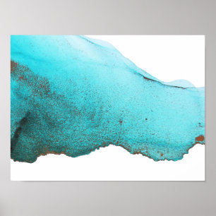 Abstracte Turquoise Blauwgroen Gold Alcohol Ink Poster