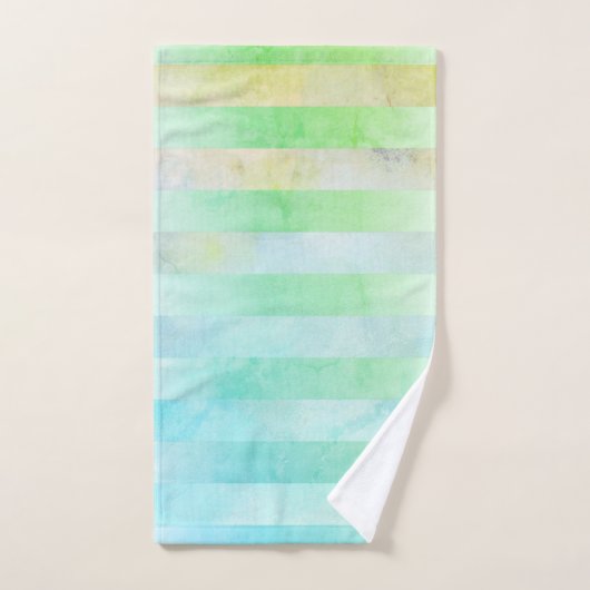Abstracte Turquoise Bloemen Strepen in Waterverf Bad Handdoek (Handdoek)
