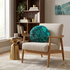 Abstracte turquoise driehoek geometrisch rond kussen