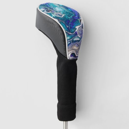 Abstracte turquoise en blue Paint Cell Swirl Golfheadcover (Schuin)