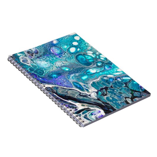 Abstracte turquoise en blue Paint Cell Swirl Notitieboek (Rechterzijde)