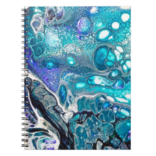 Abstracte turquoise en blue Paint Cell Swirl Notitieboek (Voorkant)