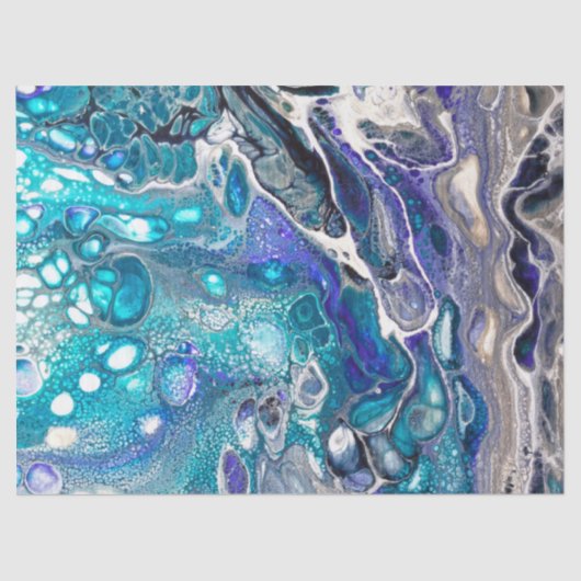 Abstracte turquoise en blue Paint Cell Swirl Tissuepapier (Voorkant)