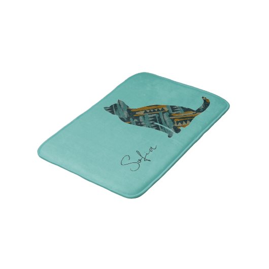 Abstracte Turquoise en Gold Cat Badmat (Gekanteld)