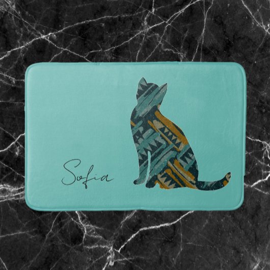Abstracte Turquoise en Gold Cat Badmat