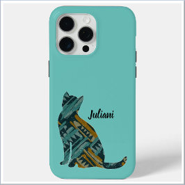 Abstracte Turquoise en Gold Cat Lover iPhone 15 Pro Max Hoesje