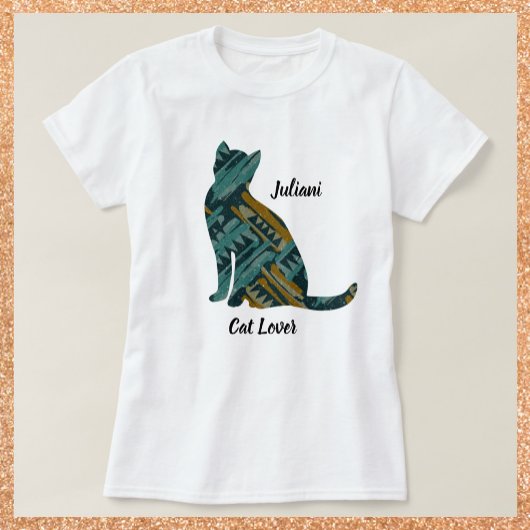 Abstracte Turquoise en Gold Cat Lover T-shirt