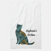 Abstracte Turquoise en Gold Cat Lover Theedoek (Verticaal)