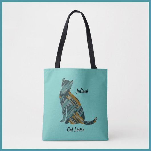 Abstracte Turquoise en Gold Cat Tote Bag