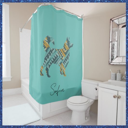 Abstracte Turquoise en Gold Dog Douchegordijn