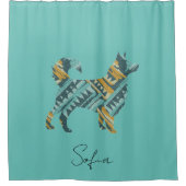 Abstracte Turquoise en Gold Dog Douchegordijn (Voorkant)