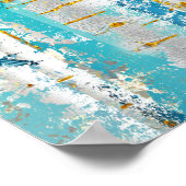 Abstracte Turquoise en Gold Grunge Birch Poster (Hoek)