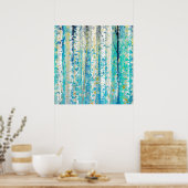 Abstracte Turquoise en Gold Grunge Birch Poster (Keuken)