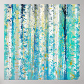 Abstracte Turquoise en Gold Grunge Birch Poster (Voorkant)