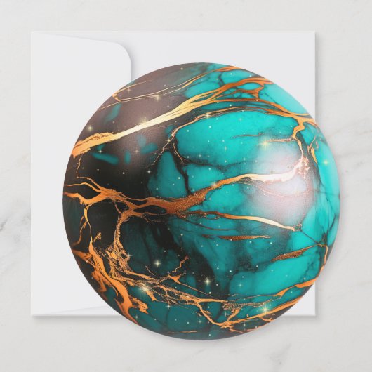 Abstracte Turquoise en gouden hemelse bruiloft Kaart (Achterkant)